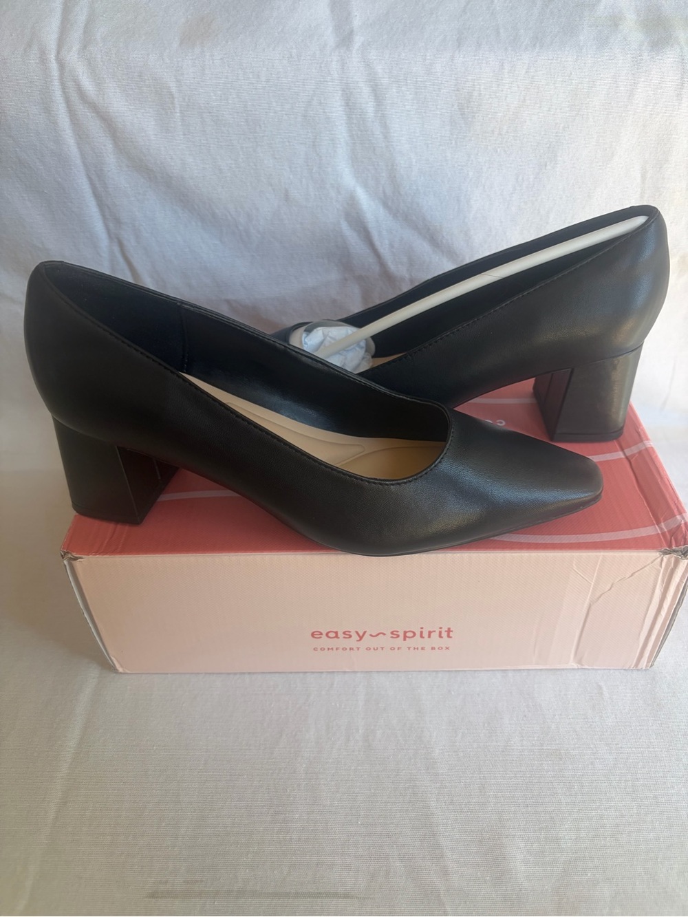 Easy Spirit Black Leather Block Heel Pumps